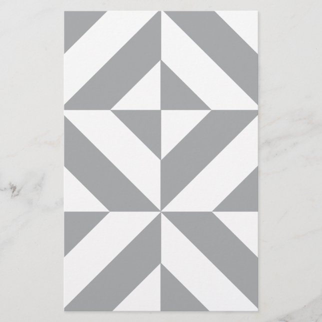 Warm Grey Geometric Deco Cube Pattern Stationery (Front)