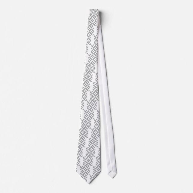 Warm Grey Geometric Deco Cube Pattern Tie (Front)