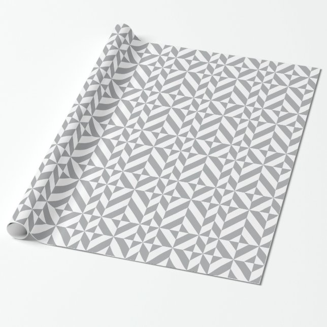 Warm Grey Geometric Deco Cube Pattern Wrapping Paper (Unrolled)