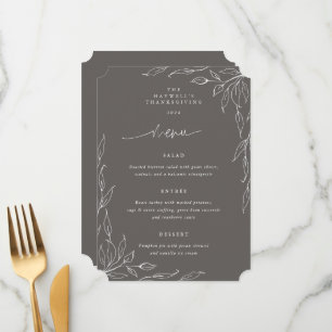 Warm Grey Leaf Motif Thanksgiving Dinner Menu