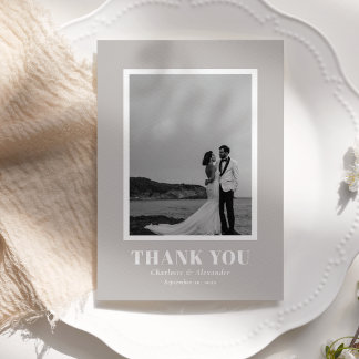 Warm Grey Modern Bold Typography Wedding Thank You
