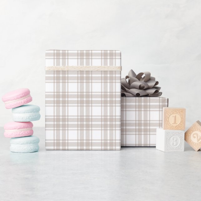Warm Grey Plaid Wrapping Pattern Roll Paper (Baby Shower)