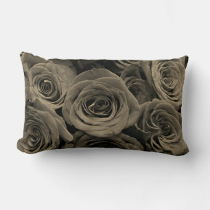 Warm Grey Roses Lumbar Cushion