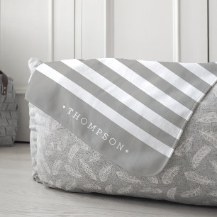 Warm Grey & White Stripe Personalized Sherpa Blanket