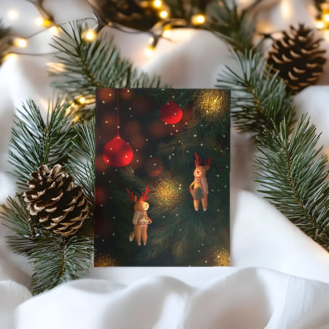 Warm Hand-Painted Reindeer Ornament Christmas  Postcard (Creator Uploaded)