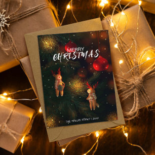 Warm Hand-Painted Reindeer Ornament Christmas  Thank You Card