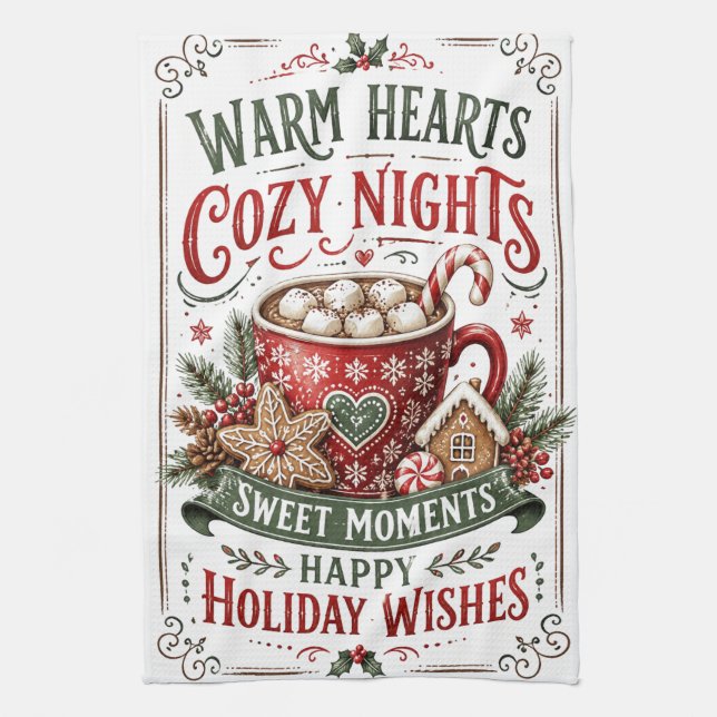 Warm Hearts Cosy Nights Tea Towel (Vertical)