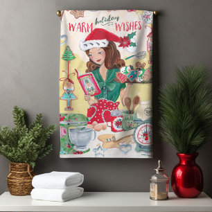 Warm Holiday Wishes Baking Cookies   Kitchen Towel
