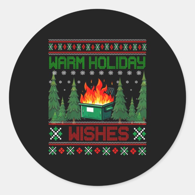 Warm Holiday Wishes Christmas Lights Sweater Dumps Classic Round Sticker (Front)