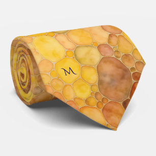 Warm Honeycomb Amber Colours Pattern Monogram Tie