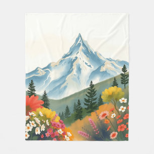 Warm Impressionistic Mountain Landscape Fleece Blanket