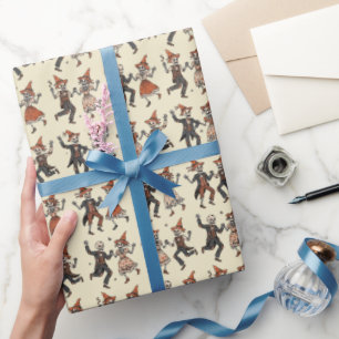 Warm Ivory   Halloween Skeleton Wrapping Paper