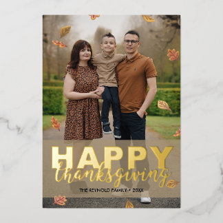 Warm Leaves Gold Script Happy Thanksgiving | Photo