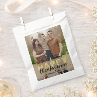 Warm Leaves Gold Script Happy Thanksgiving | Photo Favour Bags