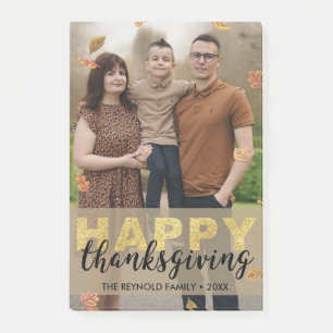 Warm Leaves Gold Script Happy Thanksgiving Photo Post-it Notes