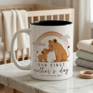 Warm Lion Mum Baby First Mothers Day Calm Love Art Two-Tone Coffee Mug