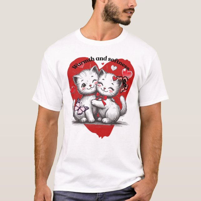 Warm Love Cats and Butterflies Soft Art T-Shirt (Front)