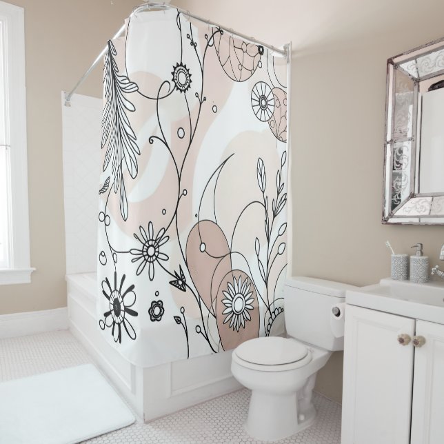 Warm Minimal Boho Art for Homes Shower Curtain (In Situ)