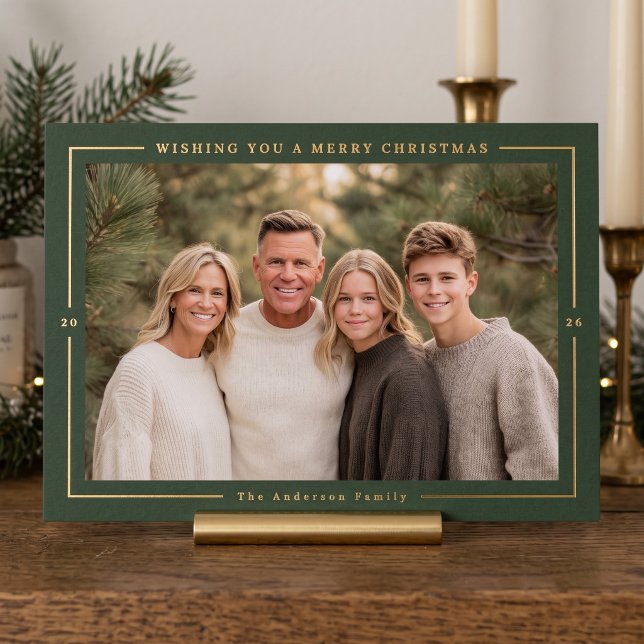Warm Minimal Christmas Photo - Olive Green (Simulated card on mantel)