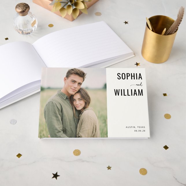 Warm Minimalist Photo Guest Book (Front Open)