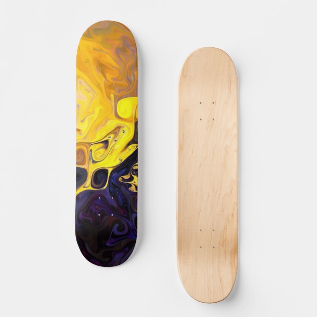 Warm Mountain blue orange yellow spirals Skateboard (Front)