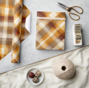 Warm Mustard Brown Autumn Tartan Plaid Pattern Wrapping Paper