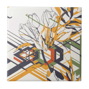 Warm Mustard Geometric Floral with Tulip Details Tile