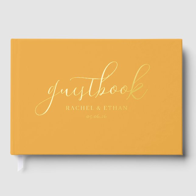 Warm Mustard Minimalist Calligraphy Guest Book (Front)