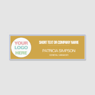 Warm Mustard Yellow Blue Border Logo Text Name Tag