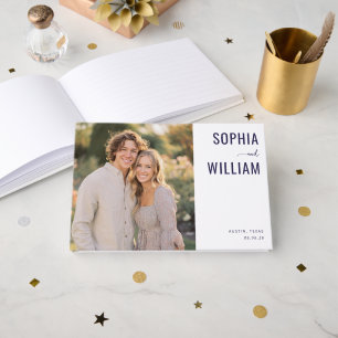Warm Navy Elegant Photo Guest Book