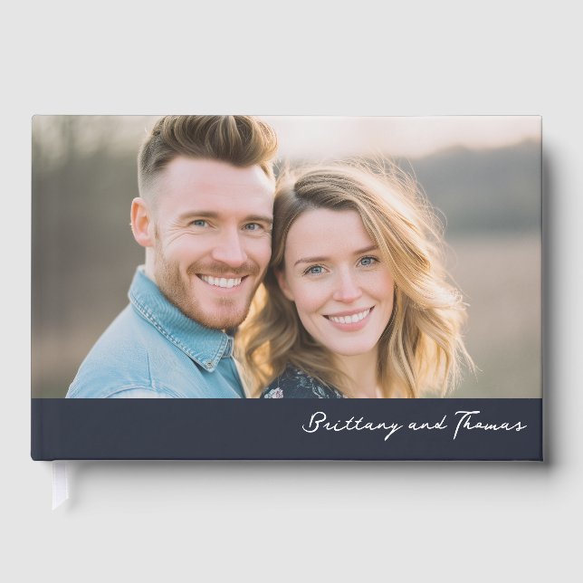 Warm Navy Minimalist Photo Guest Book (Front)