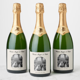 Warm Neutral Arch Photo Wedding Champagne Sparkling Wine Label