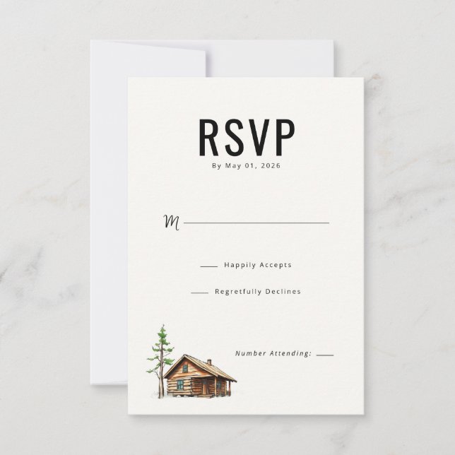 Warm Neutral Cabin Illustration RSVP Card (Front)