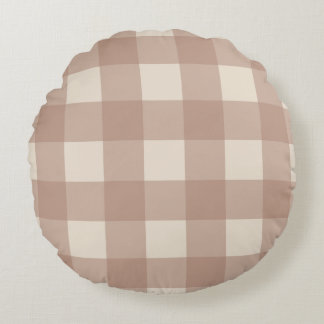Warm Neutral Gingham Pillow - Round