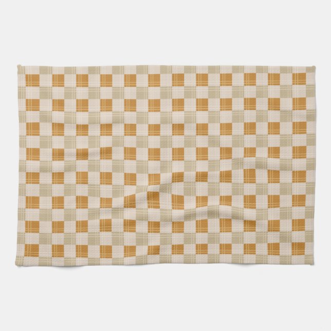 Warm Neutral Plaid Tea Towel Cozy Beige Check Kit (Horizontal)