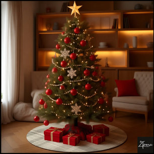 Warm Neutral Tan Beige Plaid Tartan Brushed Polyester Tree Skirt