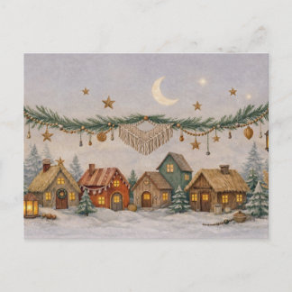 Warm Neutral Watercolor Boho Christmas Village  Holiday Postcard