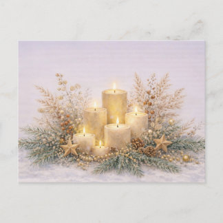 Warm Neutral Watercolor Christmas Candle Botanical Holiday Postcard