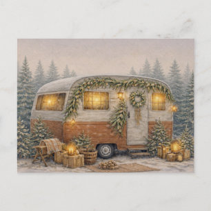 Warm Neutral Watercolor Rustic Christmas Camper Holiday Postcard