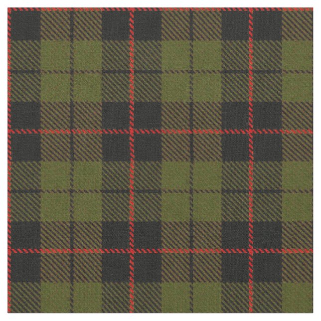 Warm O.D. green plaid red, black stripe Fabric (Close Up)