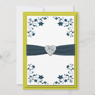Warm Olive Green and Blue Monogrammed Invitation