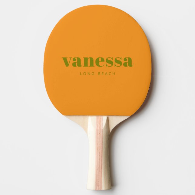 Warm Olive & Orange Rev Minimal Modern ClassicName Ping Pong Paddle (Front)