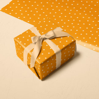 Warm Orange Ditsy Flower Polka Dots Pattern Wrapping Paper