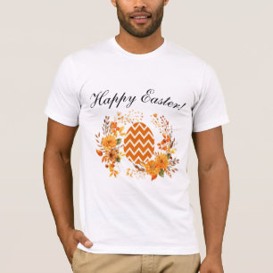 Warm Orange Egg & Floral Wreath Happy Easter T-Shirt