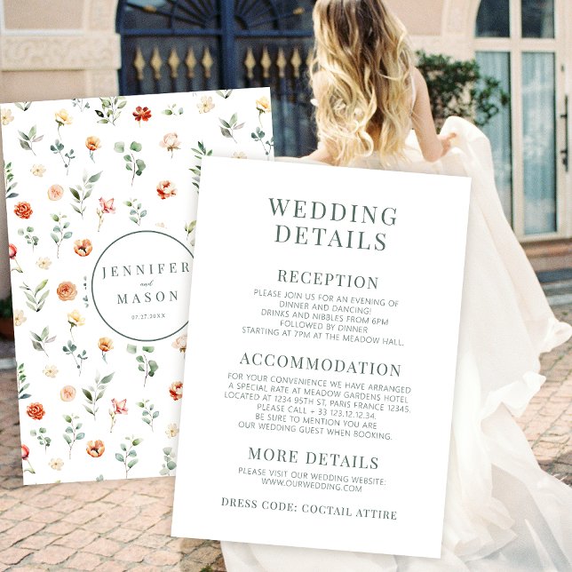 Warm orange floral wedding details cards (Creator Uploaded)