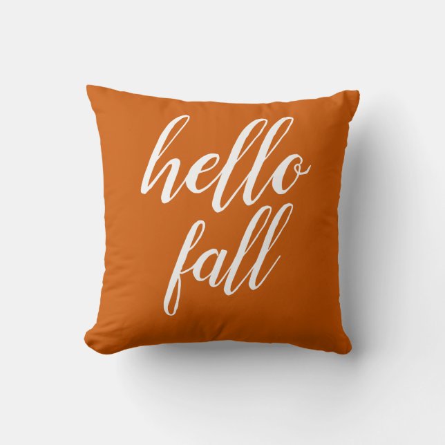 Warm Orange Hello Fall Trendy Typography  Cushion (Front)