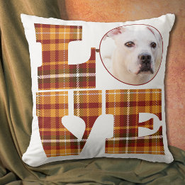 Warm Orange Red Brown Plaid Love Saying Photo  Cushion