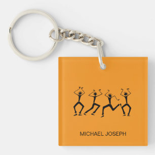 Warm Orange Silhouette Happiness Party Dancers Key Ring