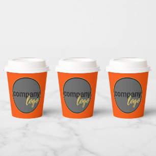 WARM ORANGE SIMPLE BUSINESS LOGO COMPANY BRANDING PAPER CUPS