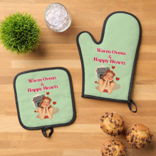 Warm Ovens and Happy Hearts Oven Mitt & Pot Holder Set
